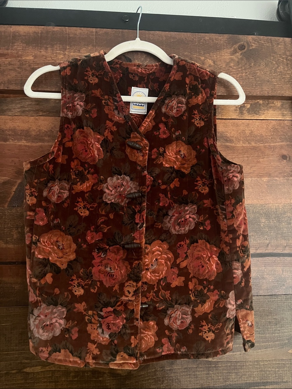 Velvet Vintage Floral Button-Front Vest - Rust Multi